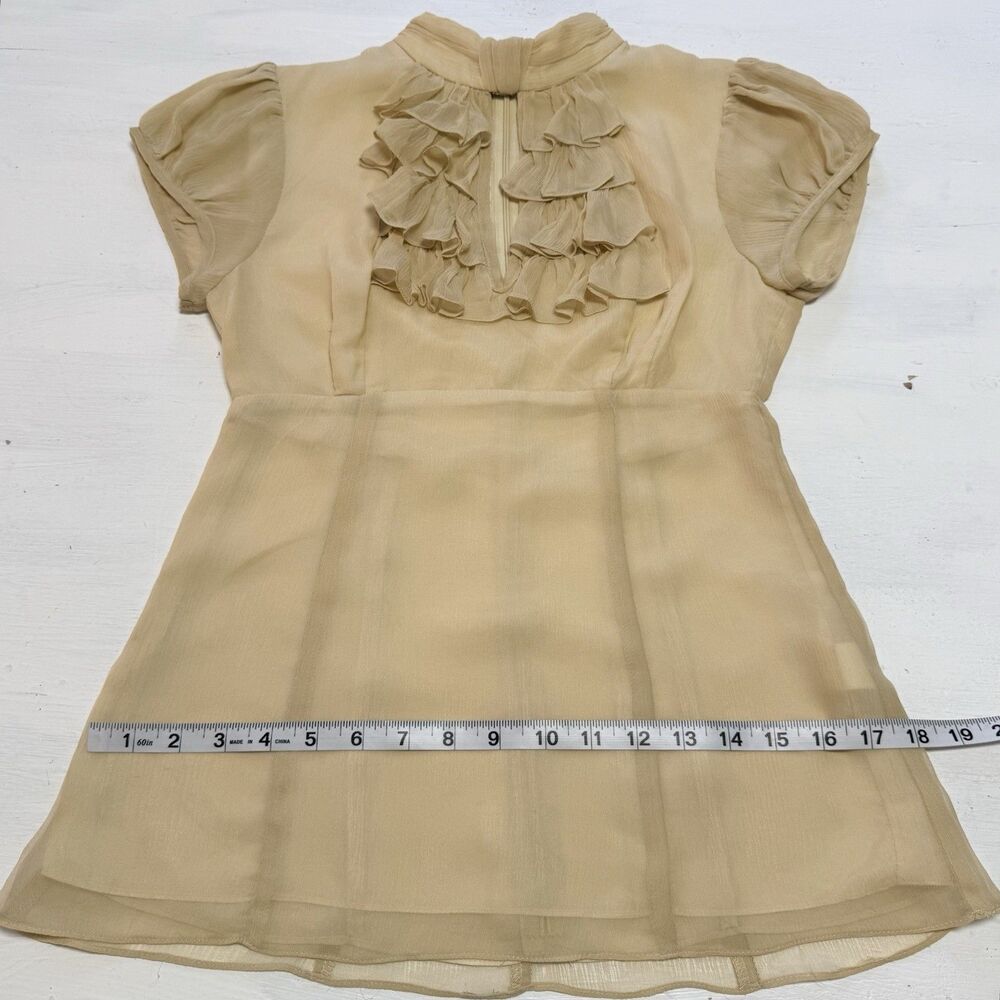 Nanette Lepore VTG Blouse 0 100% Silk Crinkle Cream Victorian Ruffle Fitted Zip - Picture 15 of 16